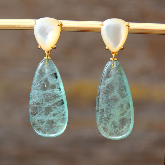 Handmade Green Fluorite and Shell Stud Earrings