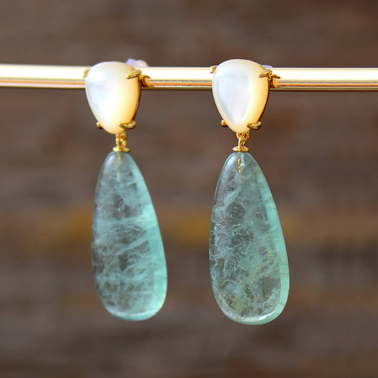 Handmade Green Fluorite and Shell Stud Earrings