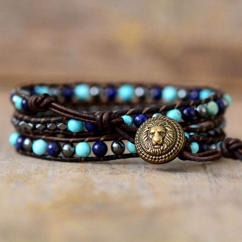 Handmade Hematite, Lapis Lazuli and Turquoise Bracelet