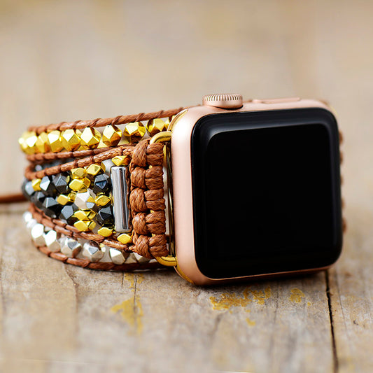 Handmade Hematite and Metal Apple Watch Straps with Vegan Rope