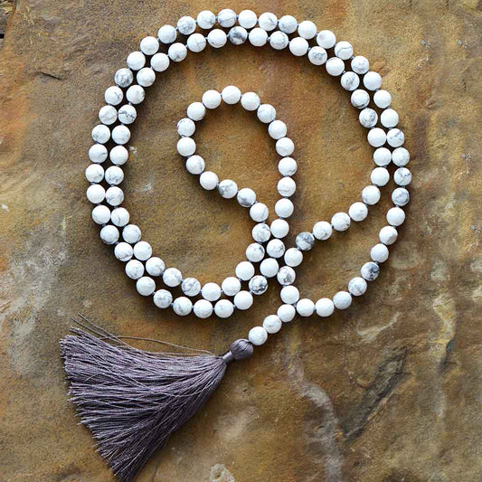 Handmade Howlite Mala with 108 8MM Beads and Tassel