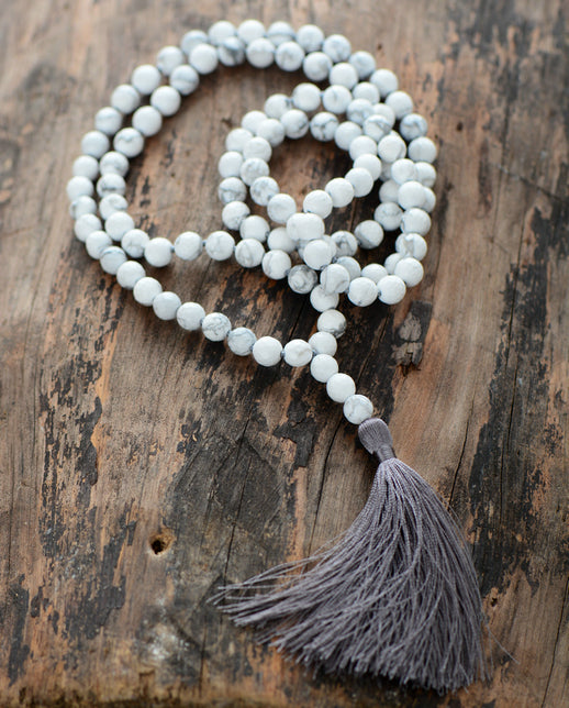 Handmade Howlite Mala with 108 8MM Beads and Tassel
