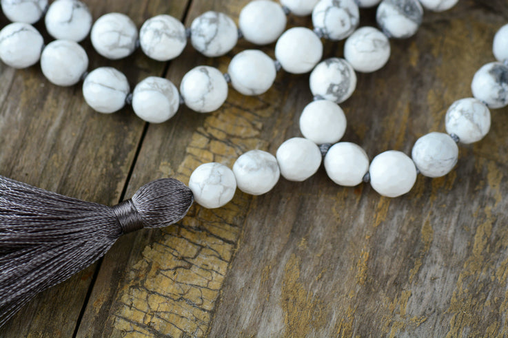 Handmade Howlite Mala with 108 8MM Beads and Tassel