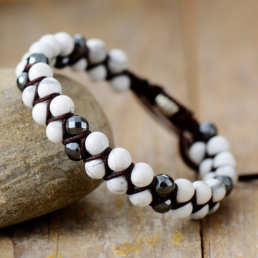 Handmade Howlite and Alloy Braided Bracelet