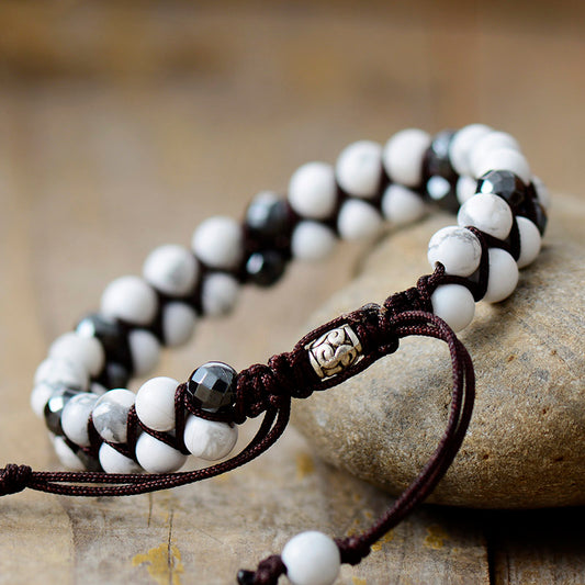 Handmade Howlite and Alloy Braided Bracelet