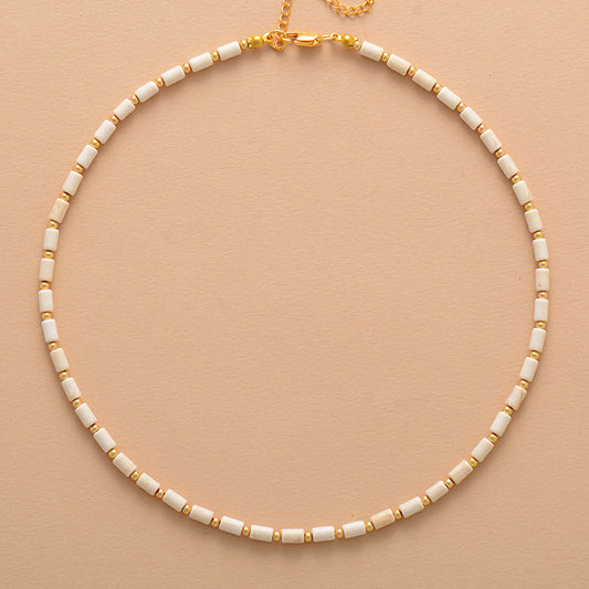 Handmade Howlite and Gold Bead Boho Choker Necklace