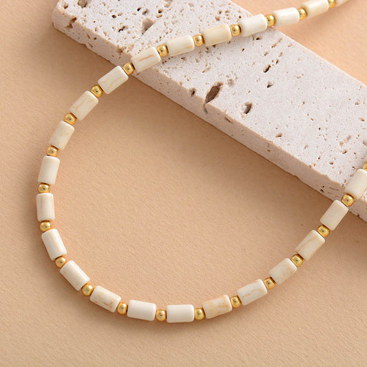 Handmade Howlite and Gold Bead Boho Choker Necklace