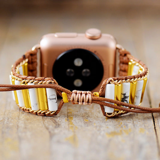 Handmade Howlite and Metal Apple Watch Straps