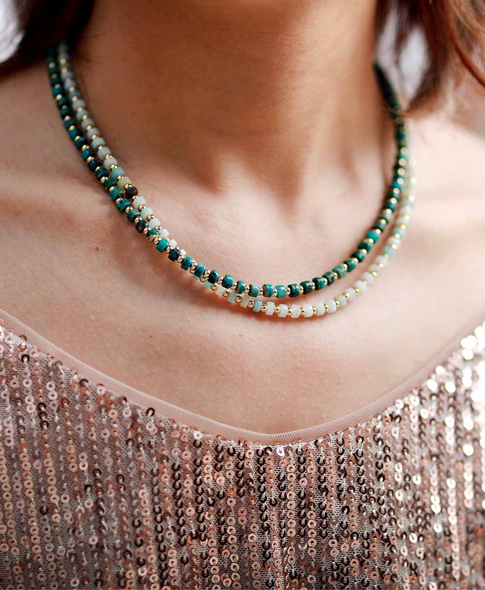 Handmade Amazonite and Gold Bead Choker Necklace