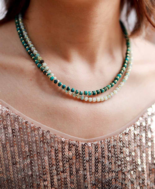 Handmade Amazonite and Gold Bead Choker Necklace