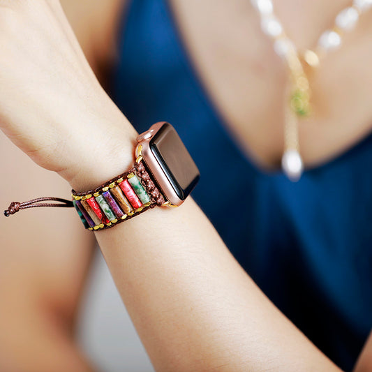 Handmade Jasper, Agate and Gold Plated Apple Watch Bracelet