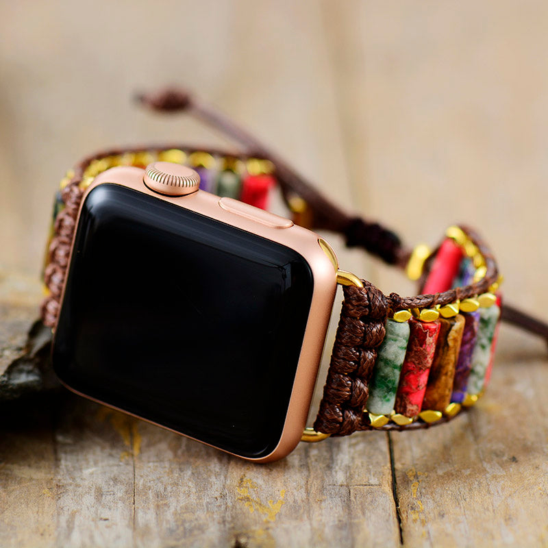 Handmade Jasper, Agate and Gold Plated Apple Watch Bracelet