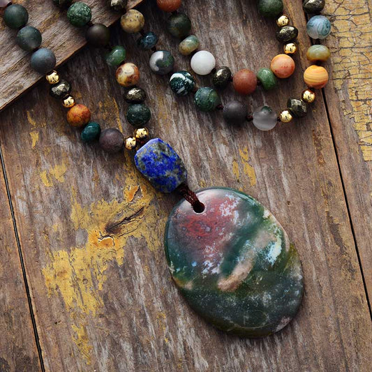 Handmade Jasper, Agate and Lapis Lazuli Pendant Necklace