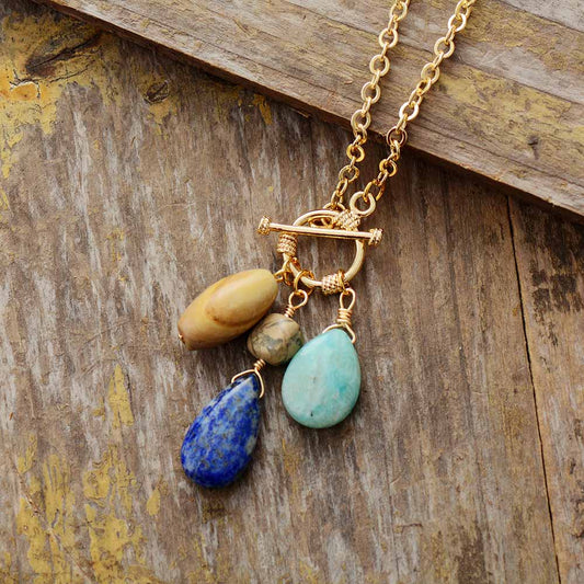 Handmade Jasper, Lapis Lazuli and Amazonite Teardrop Pendant Necklace