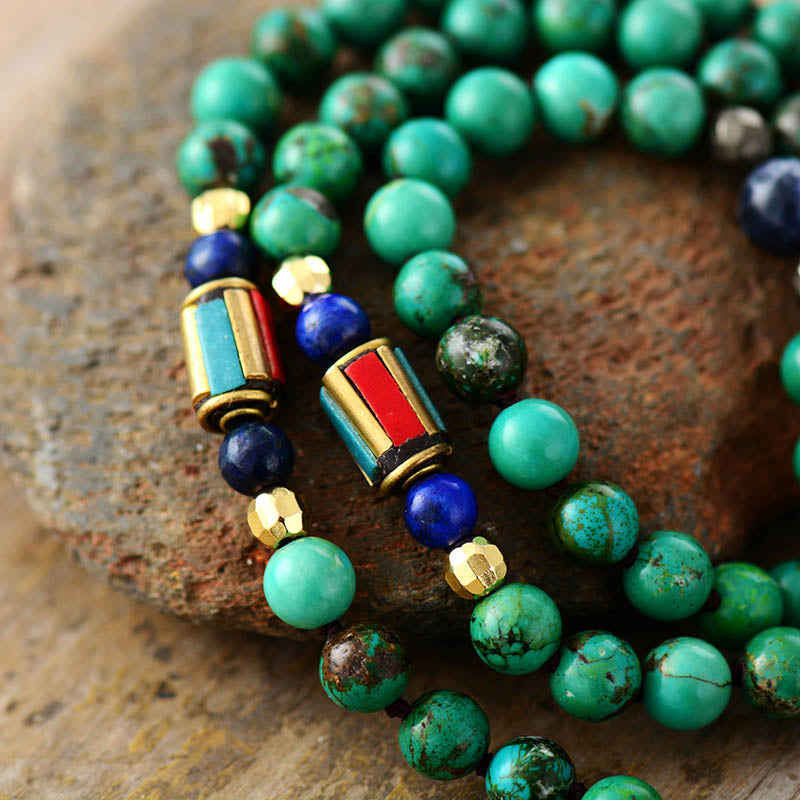 Handmade Jasper, Lapis Lazuli and Sodalite Beaded Necklace with a Tibetan Elephant Pendant