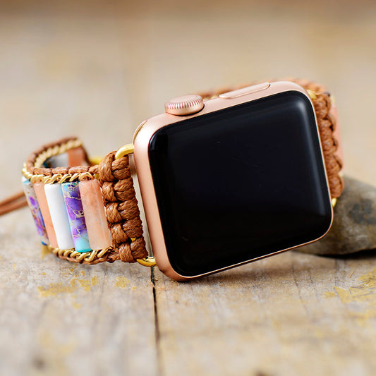 Handmade Jasper and Agate Gold Apple Watch Bracelet
