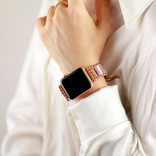Handmade Jasper and Agate Gold Apple Watch Bracelet