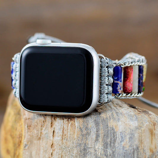 Handmade Jasper and Agate Silver Apple Watch Bracelet