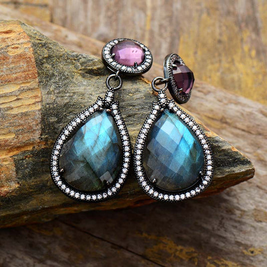 Handmade Labradorite Black Dangle Earrings