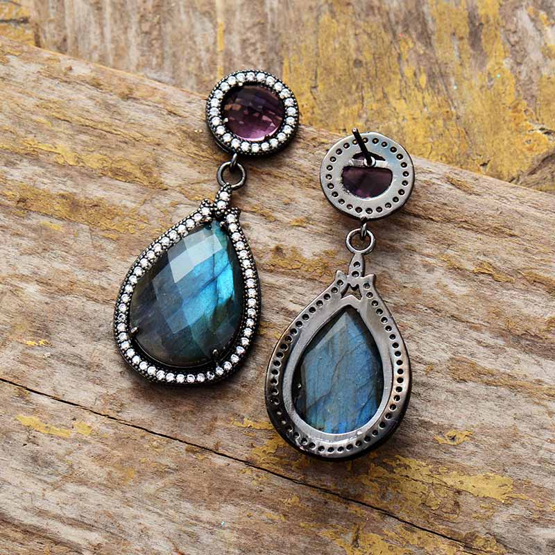 Handmade Labradorite Black Dangle Earrings