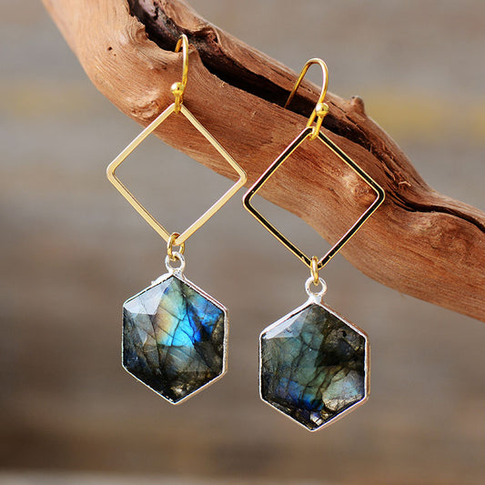 Handmade Labradorite Geometric Dangle Earrings