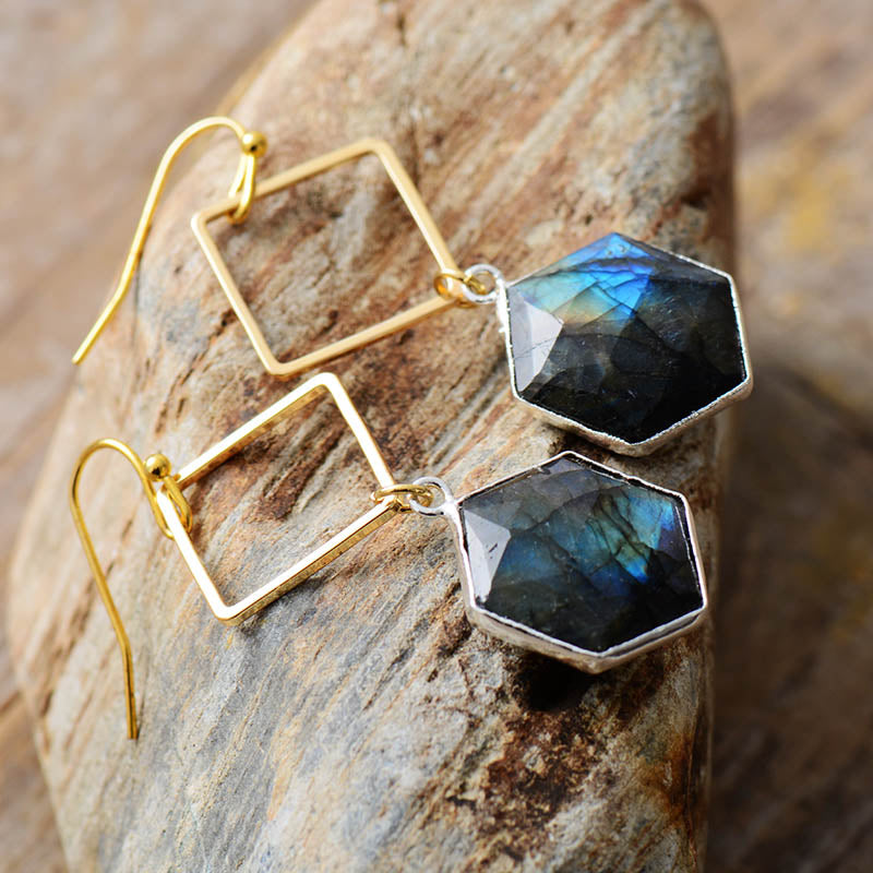 Handmade Labradorite Geometric Dangle Earrings