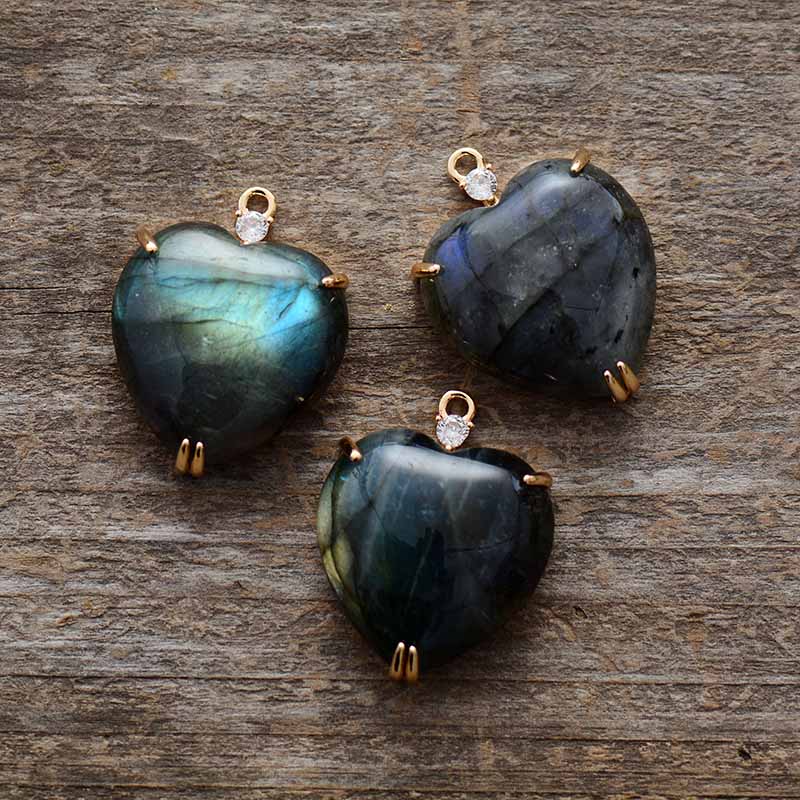 Handmade Labradorite Heart Shaped Gold-Plated Necklace