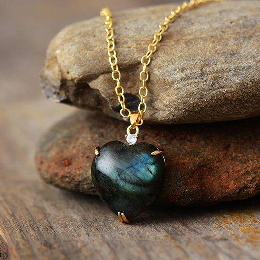 Handmade Labradorite Heart Shaped Gold-Plated Necklace