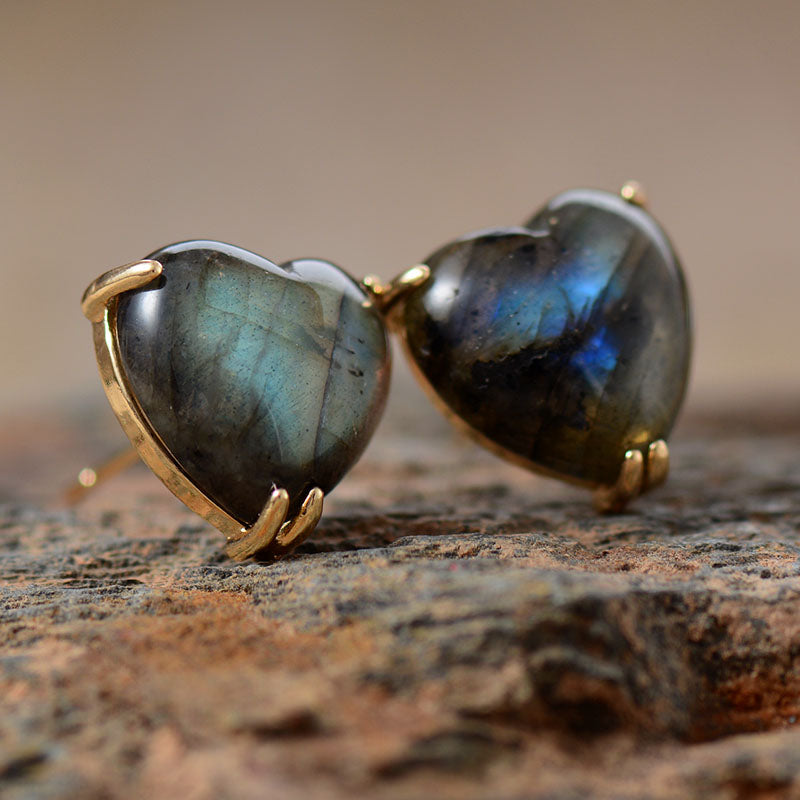Handmade Labradorite Heart Shaped Stud Earrings