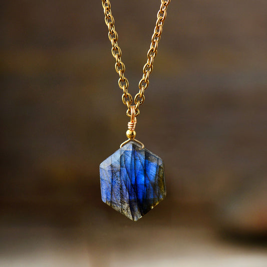 Handmade Labradorite Hexagon Pendant Necklace