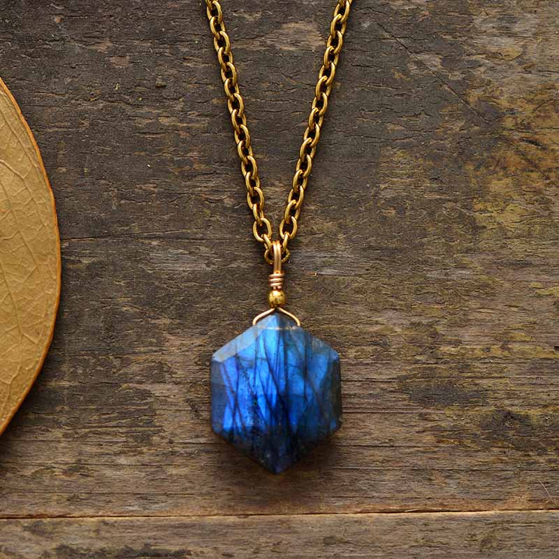 Handmade Labradorite Hexagon Pendant Necklace