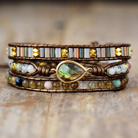 Handmade Labradorite Leather Wrap Bracelet