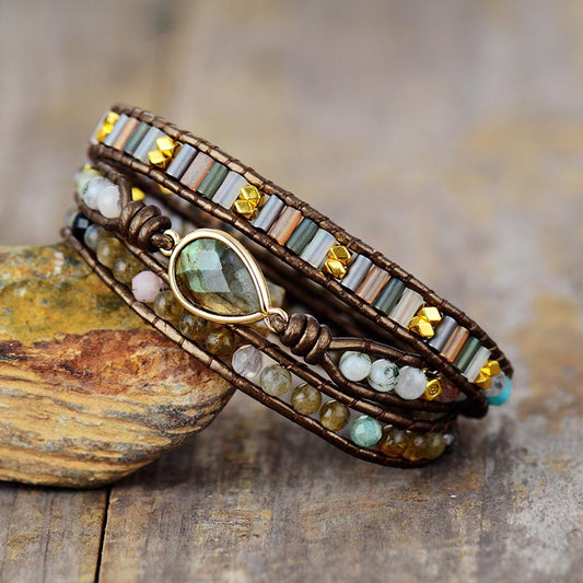 Handmade Labradorite Leather Wrap Bracelet