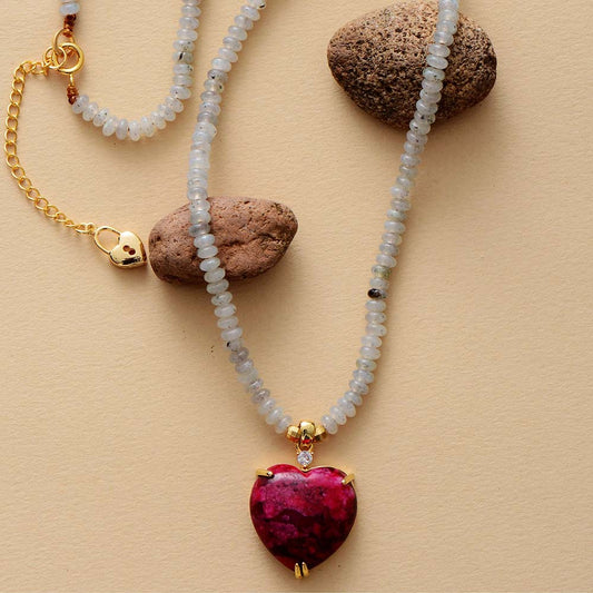Handmade Labradorite Necklace with a Heart Shaped Jade Pendant