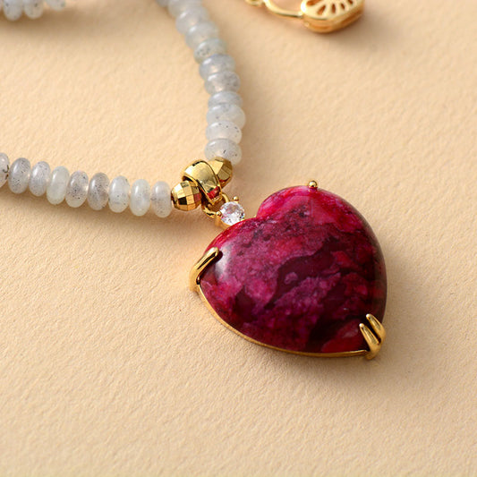 Handmade Labradorite Necklace with a Heart Shaped Jade Pendant