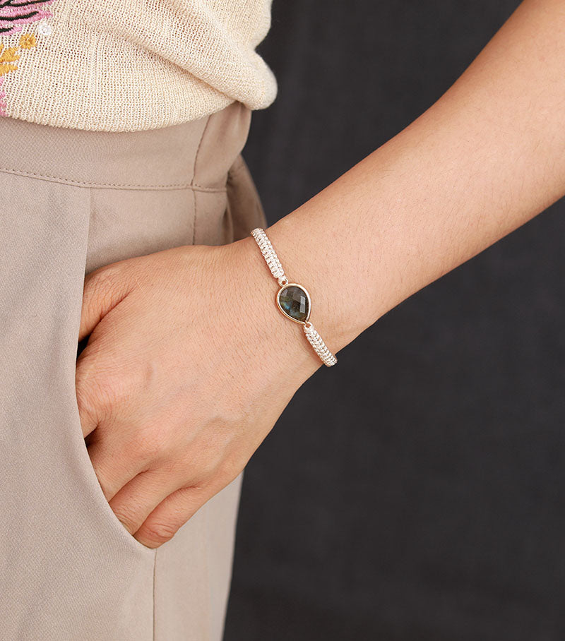 Handmade Labradorite Teardrop Charm Adjustable Bracelet