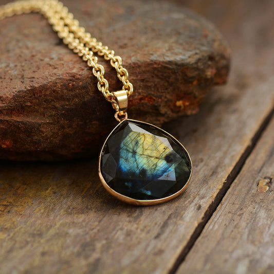 Handmade Labradorite Teardrop Pendant Necklace