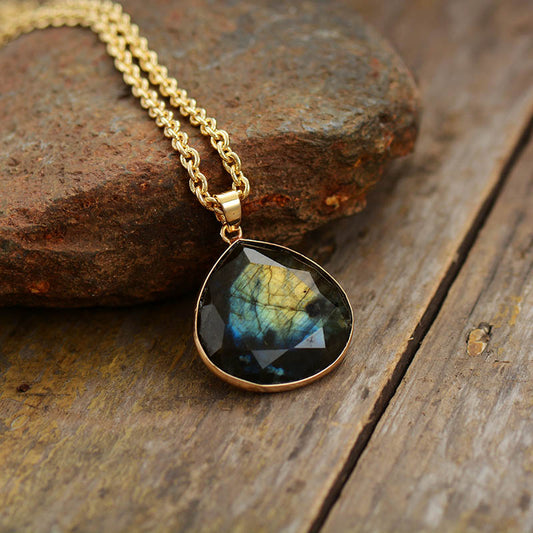 Handmade Labradorite Teardrop Pendant Necklace