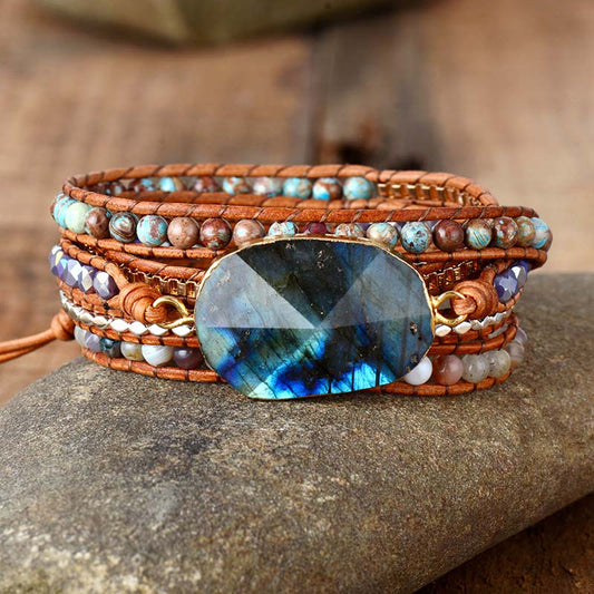 Handmade Labradorite, Agate and Jasper Wrap Bracelet