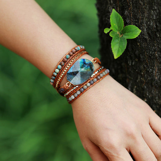 Handmade Labradorite, Agate and Jasper Wrap Bracelet