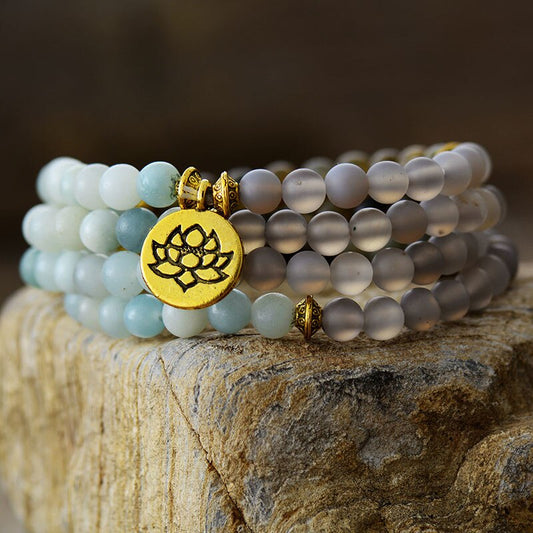 Handmade Labradorite and Amazonite 108 beaded Bracelet with 6MM Beads