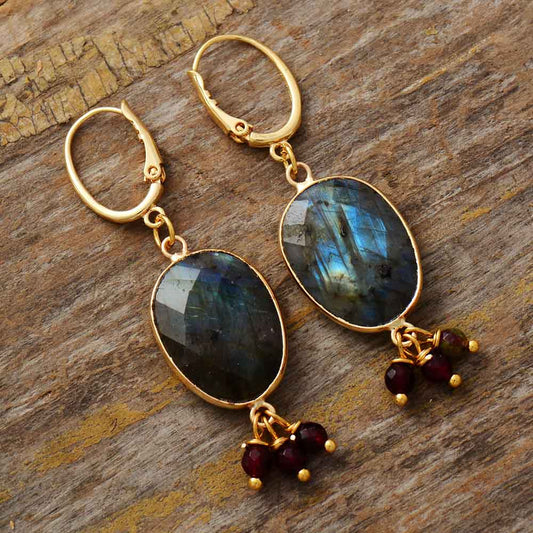 Handmade Labradorite and Art Deco Gem Earrings