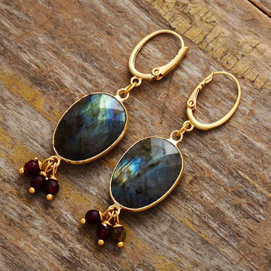 Handmade Labradorite and Art Deco Gem Earrings