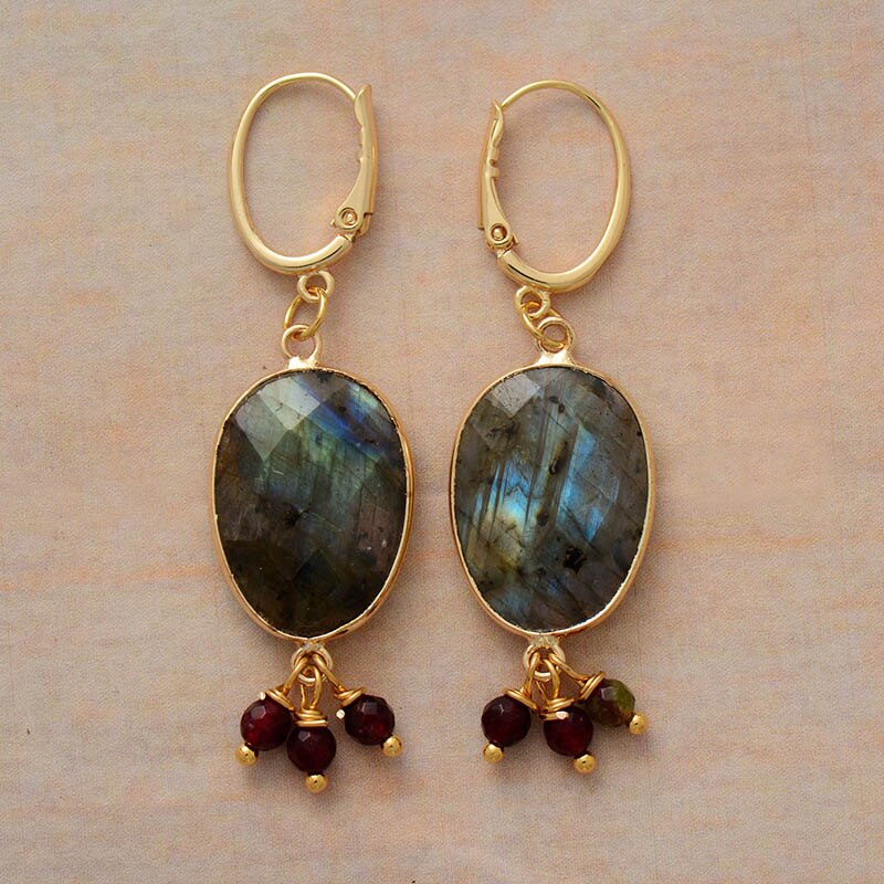 Handmade Labradorite and Art Deco Gem Earrings