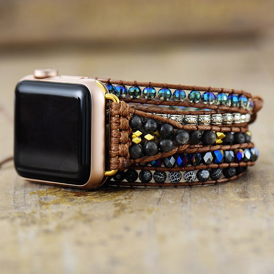 Handmade Labradorite and Frosted/Matt Onyx Apple Watch Bracelet