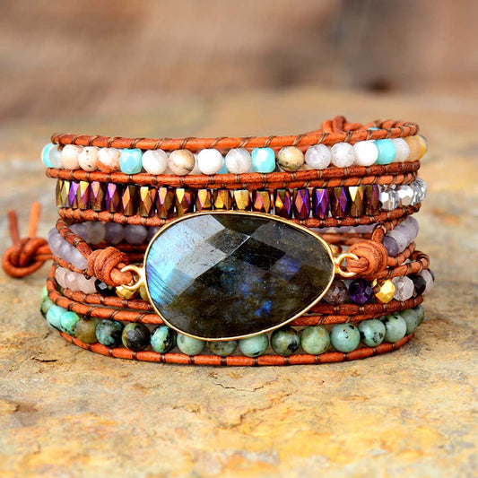 Handmade Labradorite and Jasper Wrap Bracelet