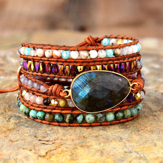 Handmade Labradorite and Jasper Wrap Bracelet