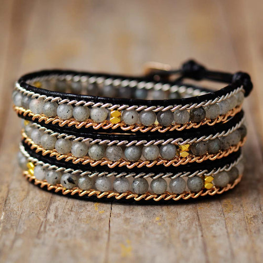 Handmade Labradorite and Metal Chain Wrap Bracelet