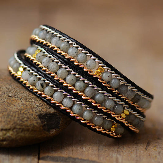 Handmade Labradorite and Metal Chain Wrap Bracelet