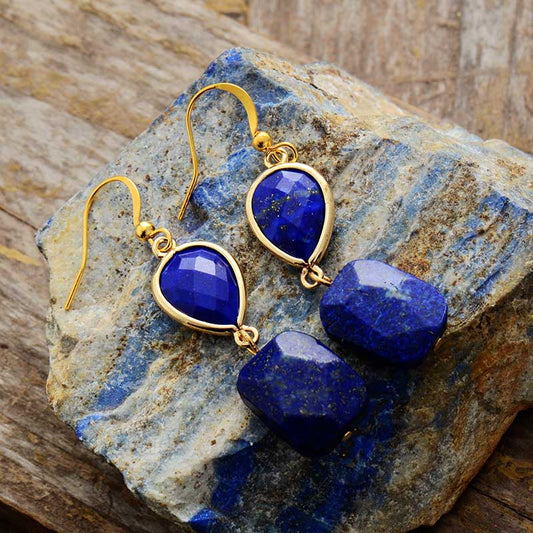 Handmade Lapis Lazuli Bold Drop Dangle Earrings